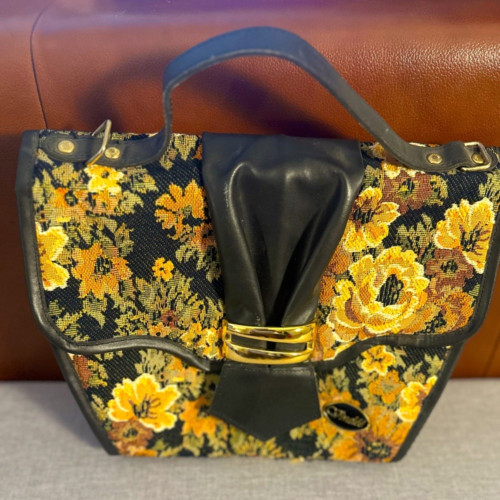 👜 Vintage HR VIVALÉÉ Floral Tapestry Leather Handbag 🖤 Made in Korea Women’s OS